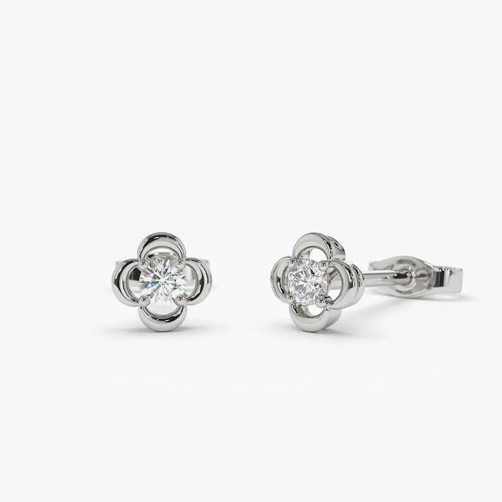 0.14CTW Diamond Flower Clover Stud Earrings