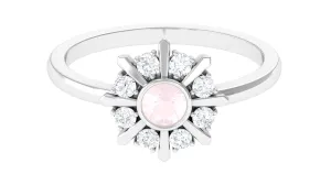 0.50 CT Real Rose Quartz Statement Ring with Diamond Stones