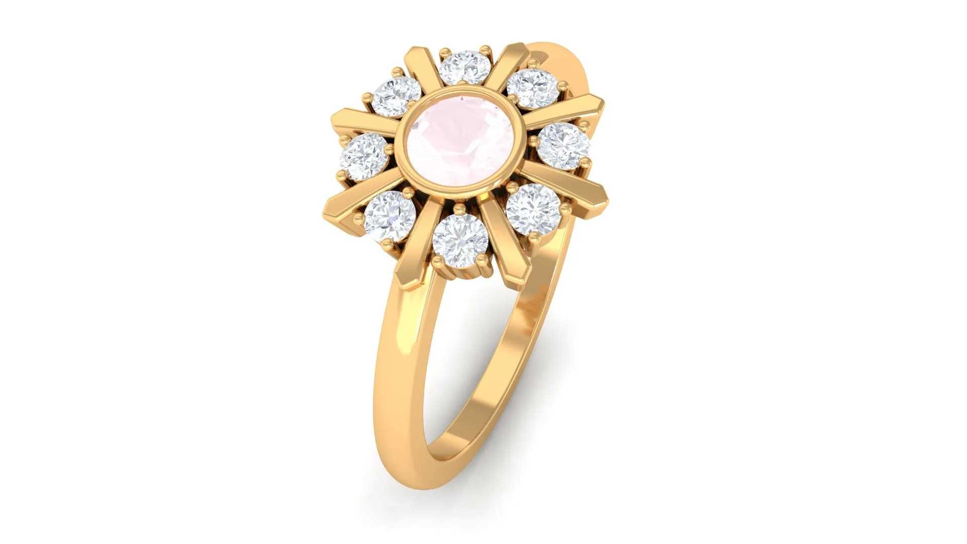 0.50 CT Real Rose Quartz Statement Ring with Diamond Stones