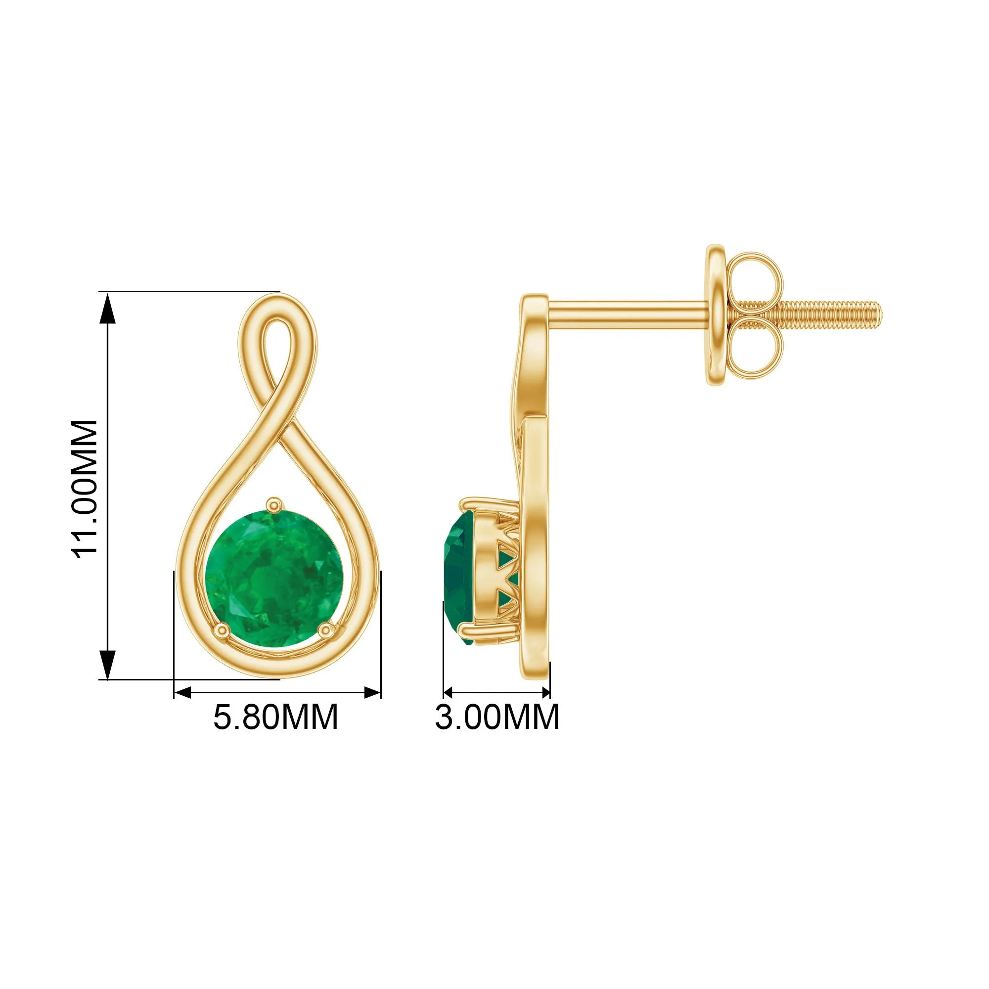 0.75 CT Round Cut Emerald Solitaire Infinity Stud Earrings