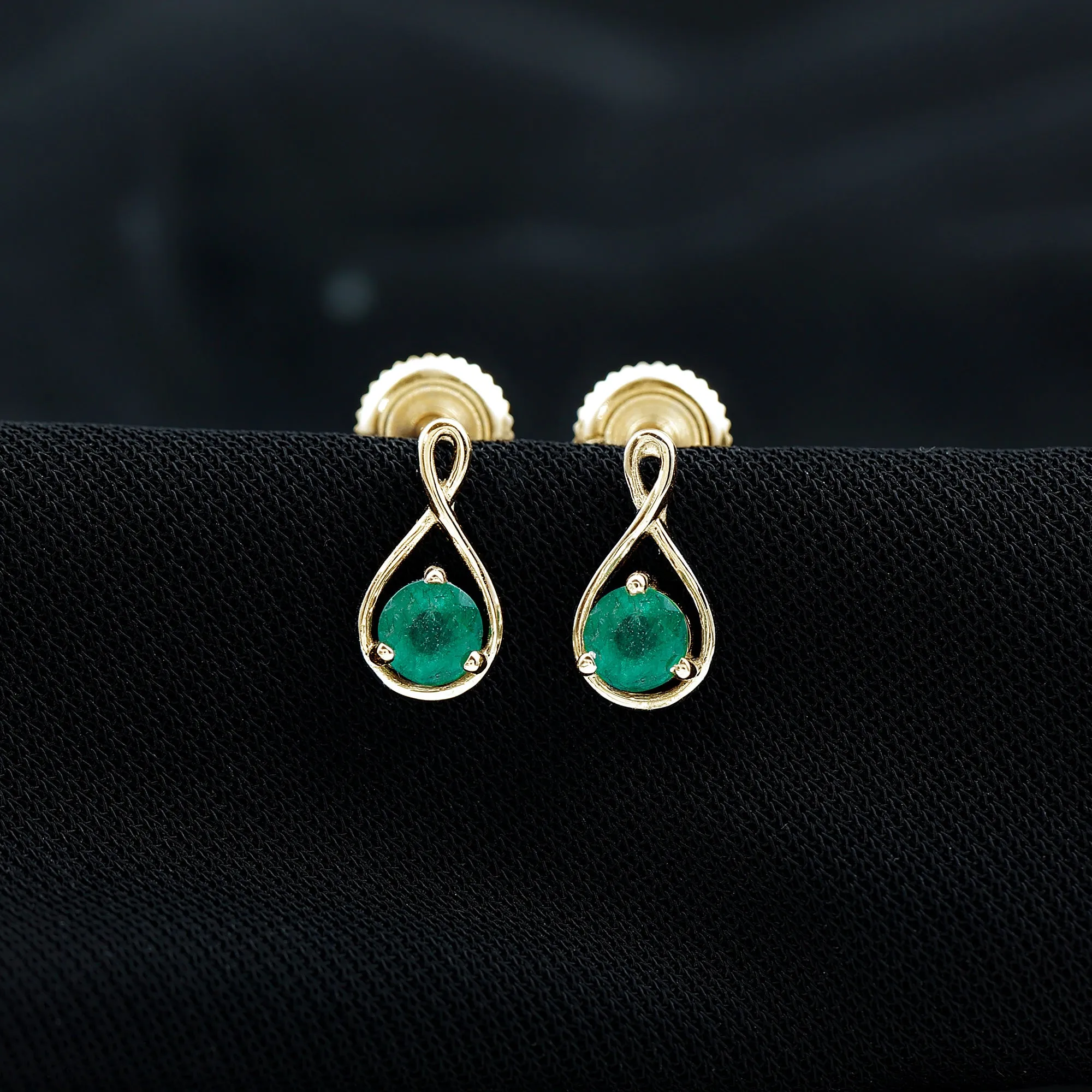 0.75 CT Round Cut Emerald Solitaire Infinity Stud Earrings