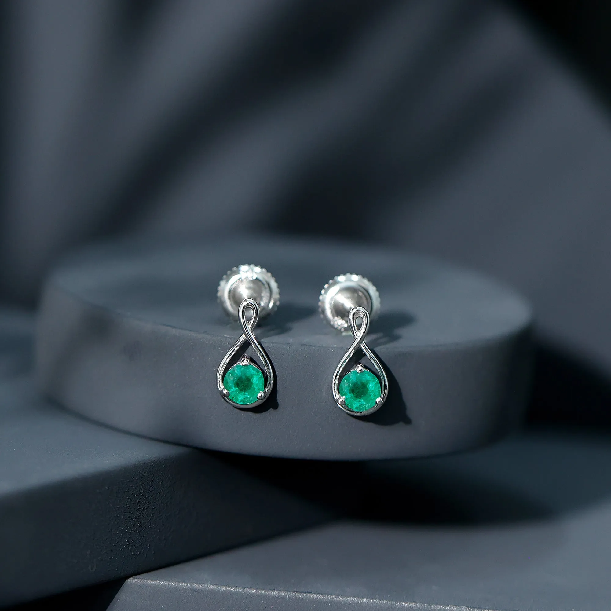 0.75 CT Round Cut Emerald Solitaire Infinity Stud Earrings