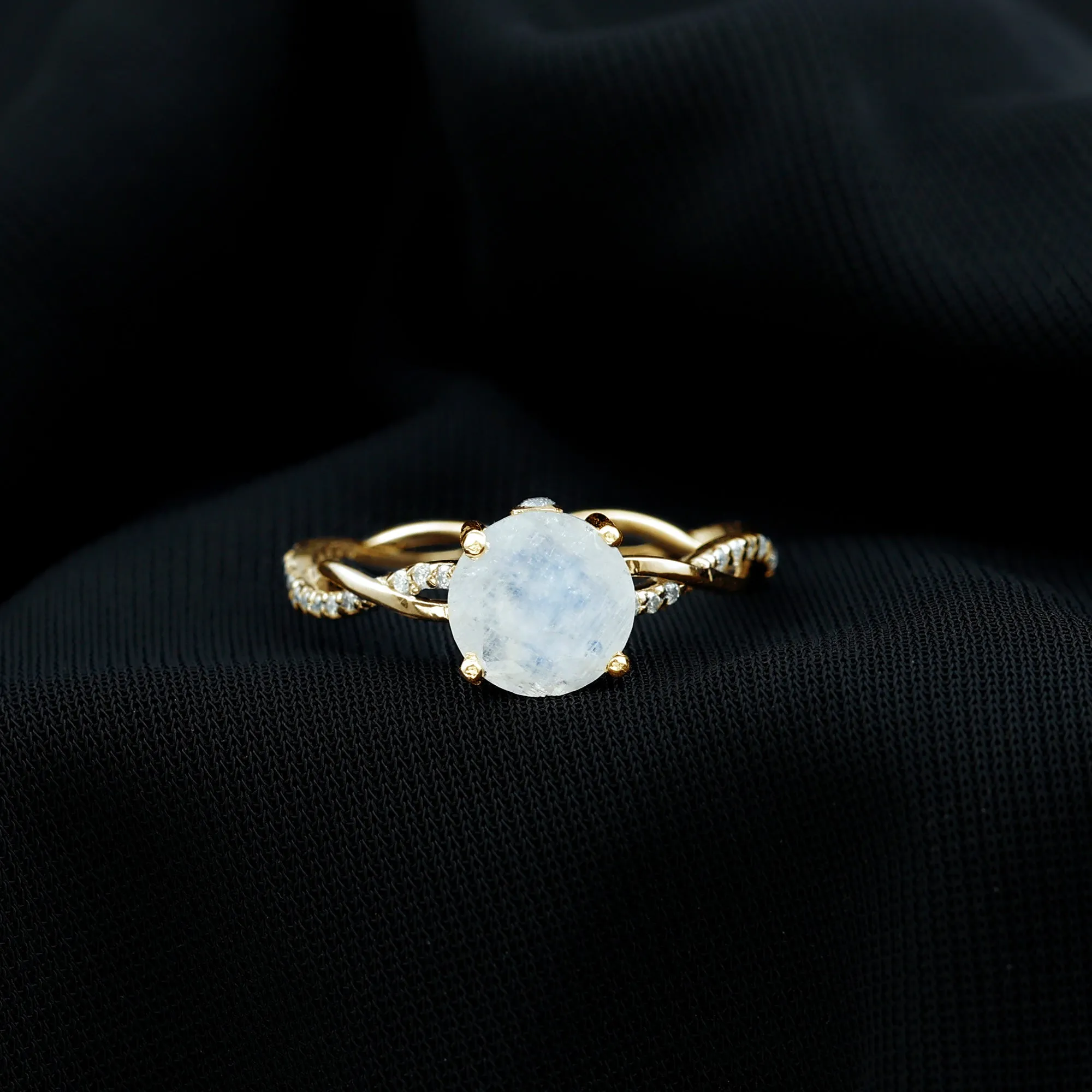 1 CT Moonstone Solitaire and Diamond Braided Engagement Ring