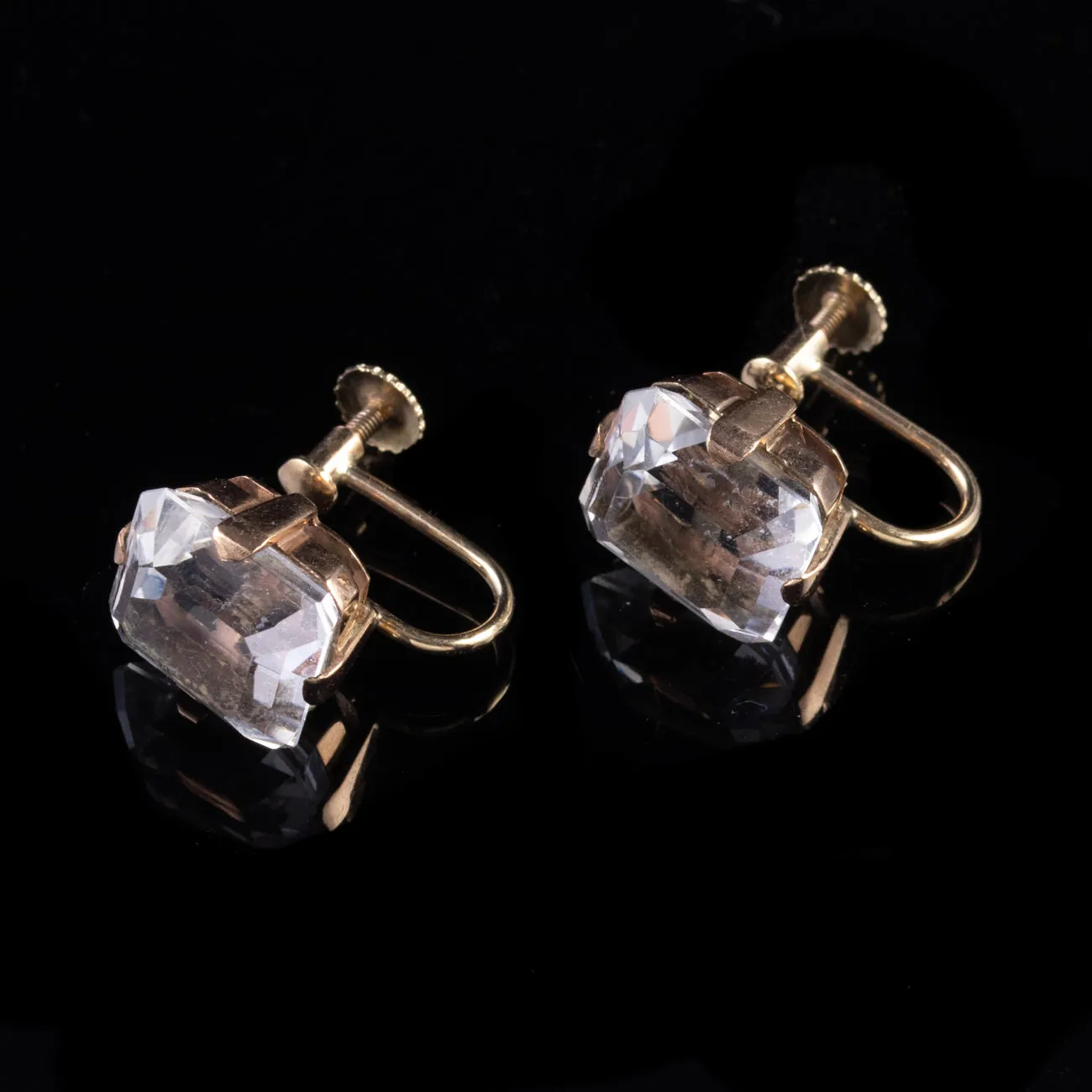 10Ct Rock Crystal Screw Back Earrings 9Ct Yellow Gold