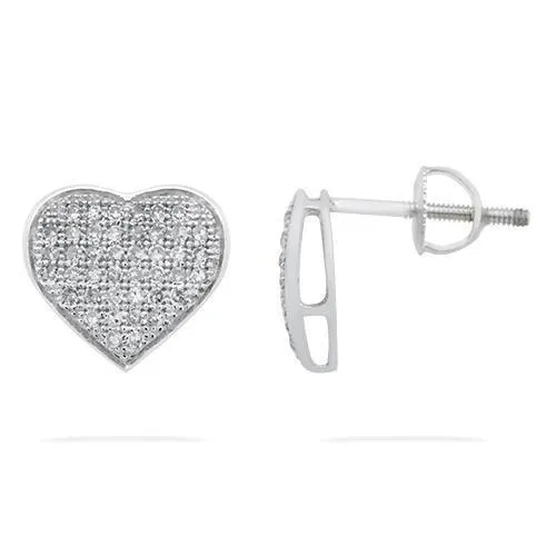 10k Yellow Gold Pave Diamond Heart Earrings in Screw Back 0.27 Ctw