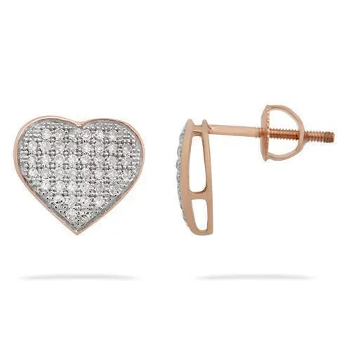 10k Yellow Gold Pave Diamond Heart Earrings in Screw Back 0.27 Ctw