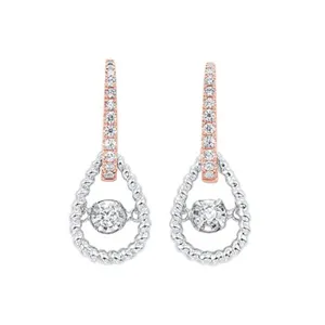 10KT White & Pink Gold & Diamond Classic Book New Rhythm Of Love Fashion Earrings   - 1/4 ctw