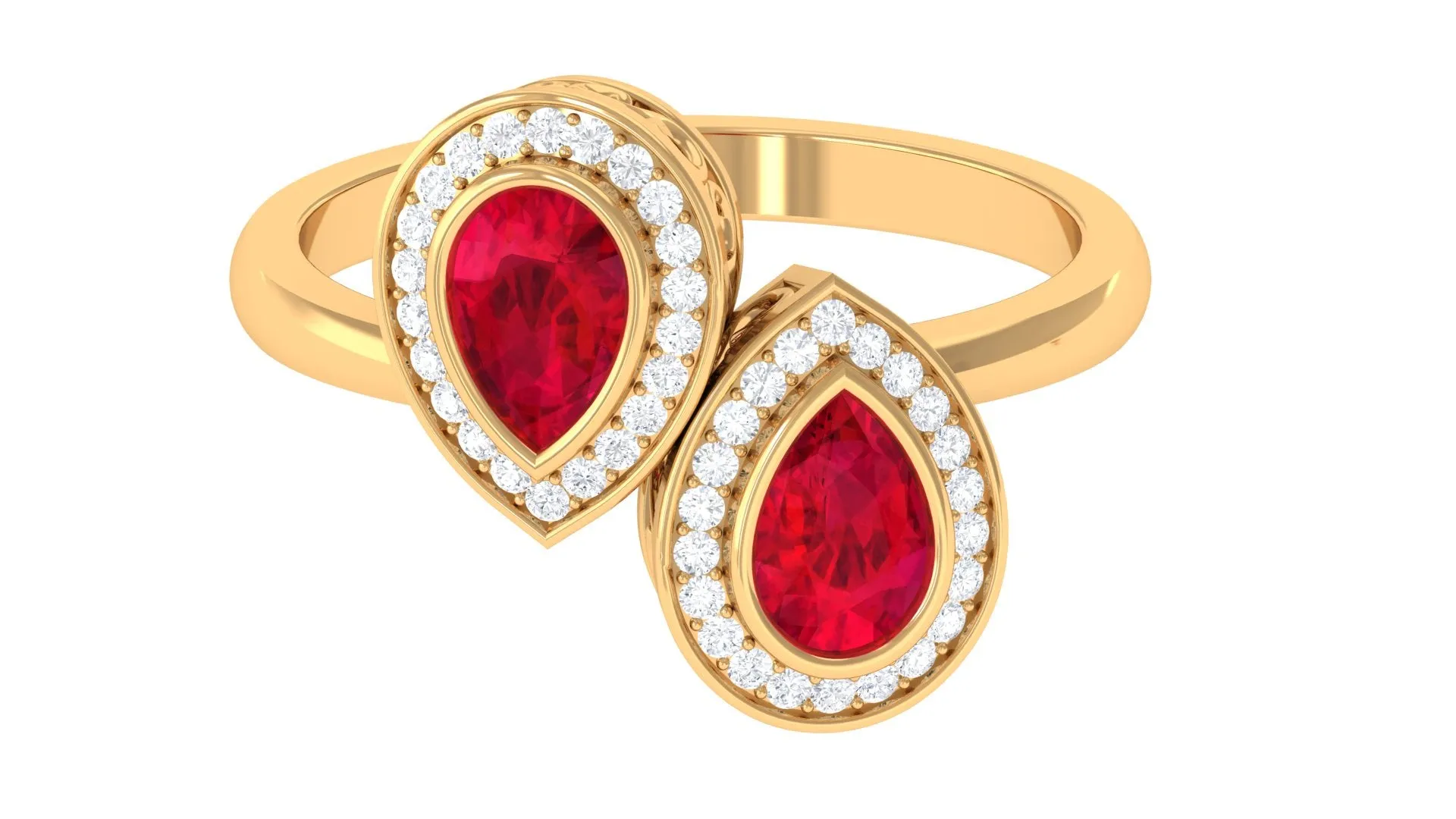 1.25 CT Pear Cut Created Ruby Toi et Moi Engagement Ring with Diamond