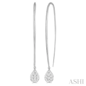 1/3 ctw Pear Shape Dangler Lovebright Round Cut Diamond Earring in 14K White Gold