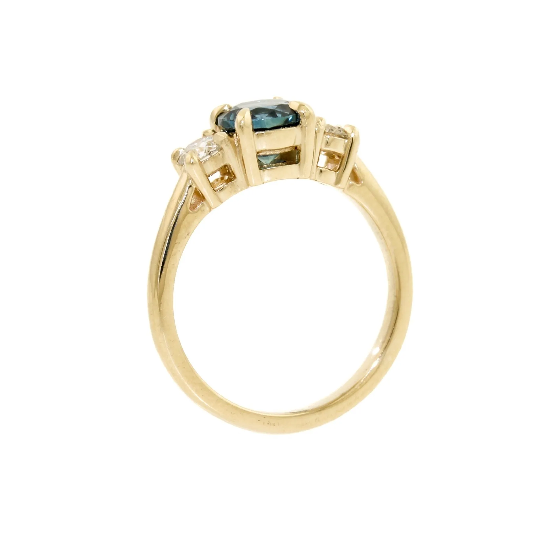 14 KT Gold Three Stone Ring x Sapphire x Diamond