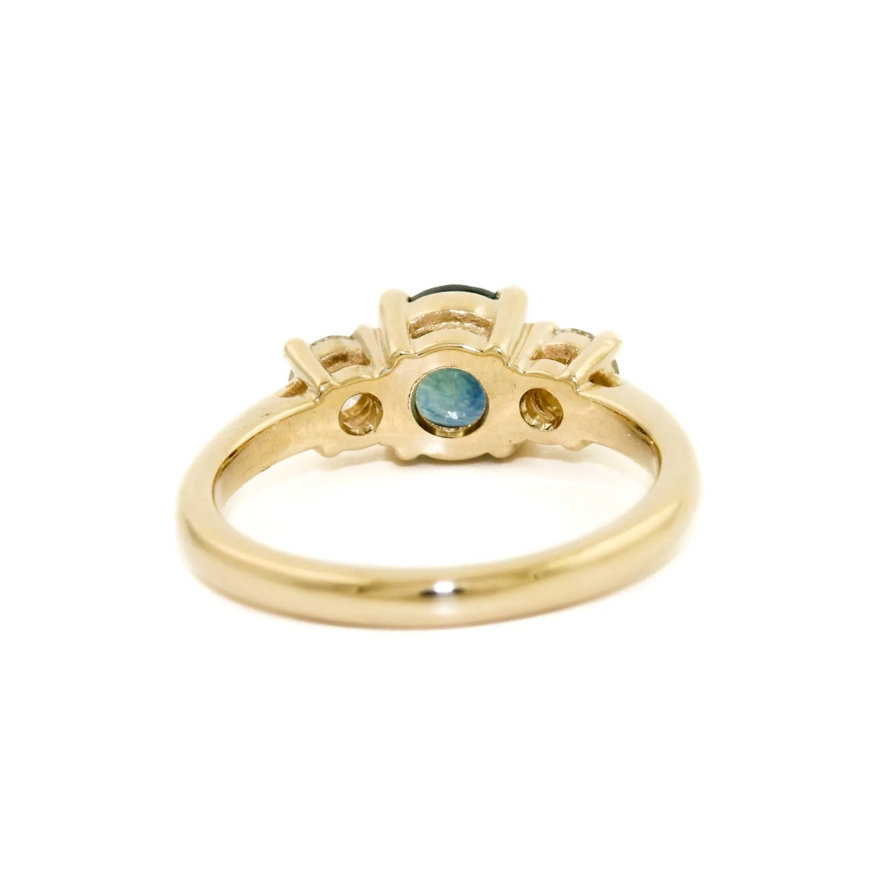 14 KT Gold Three Stone Ring x Sapphire x Diamond