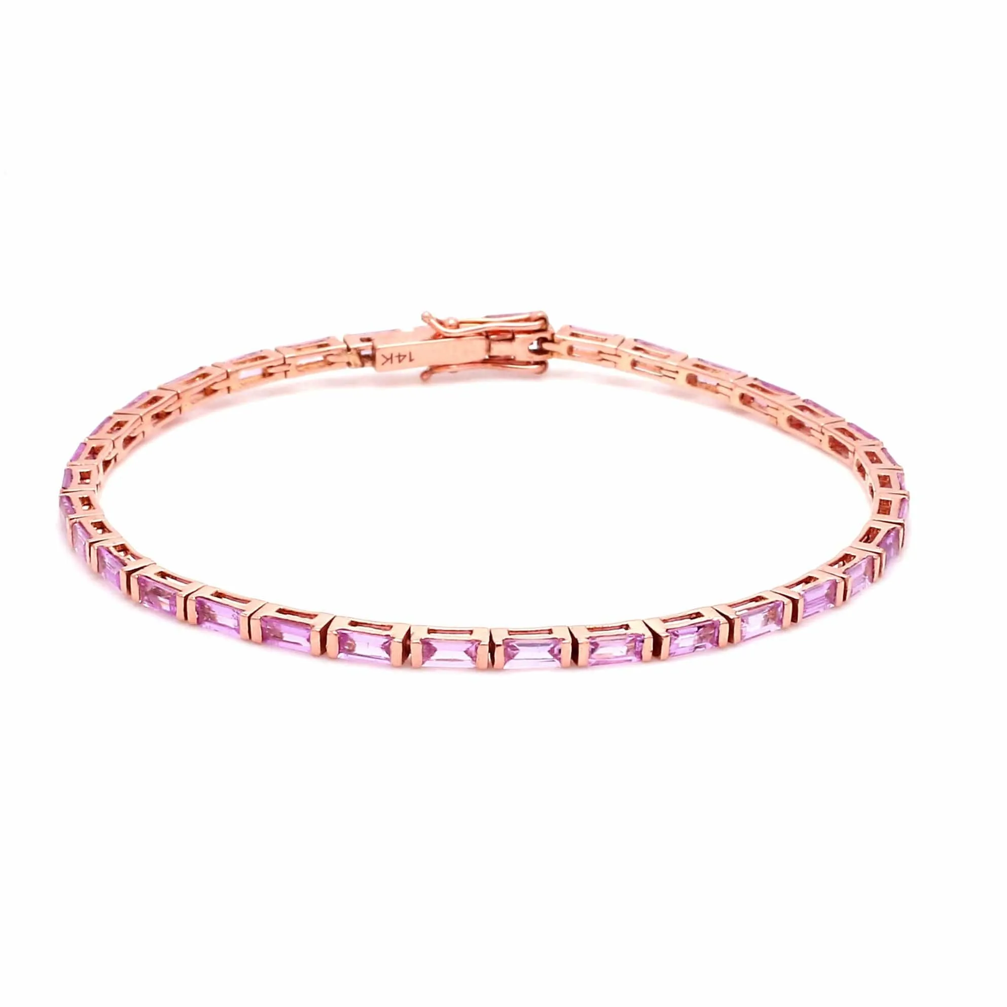 14K & 18K Gold Pink Sapphire Baguette Tennis Anklet, East West