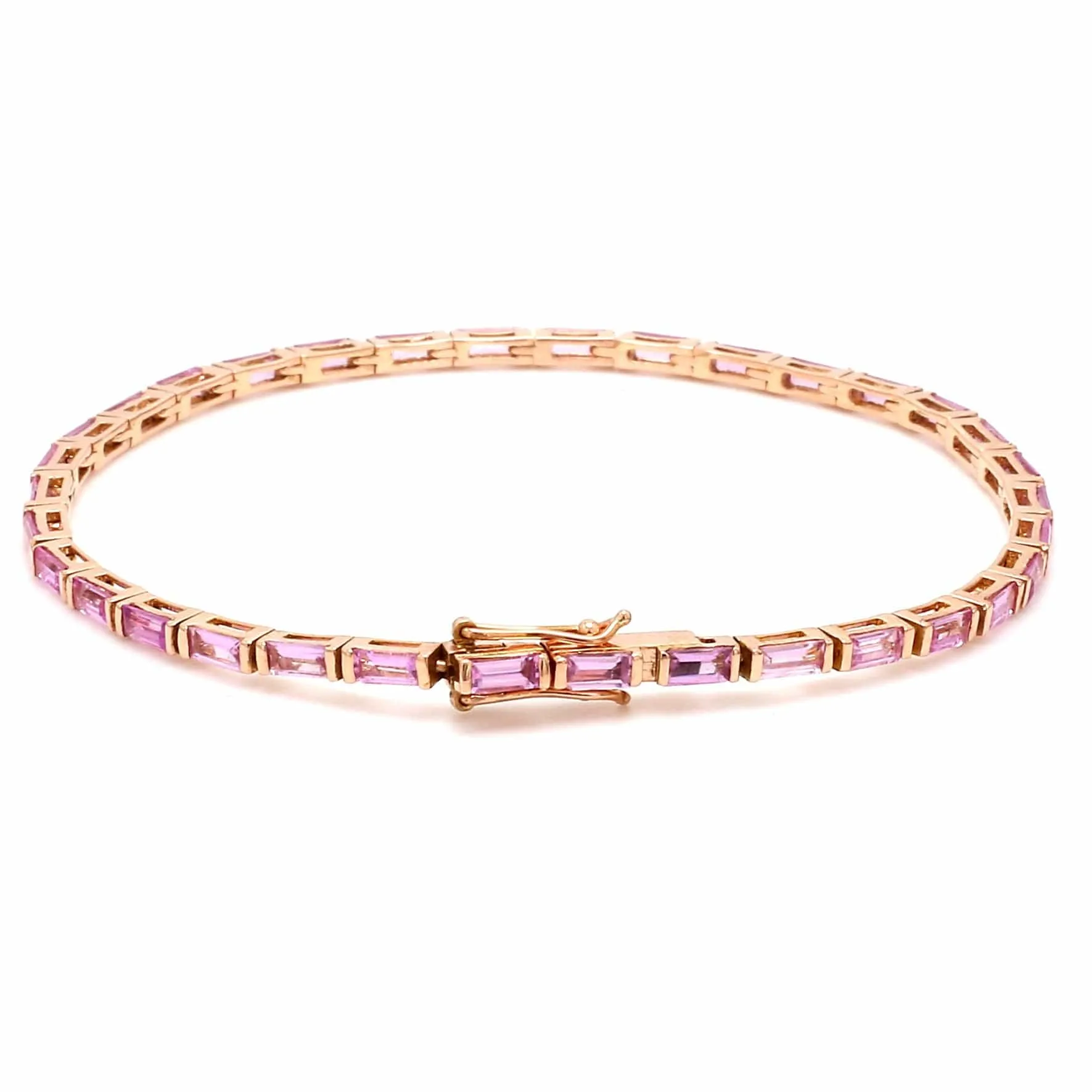 14K & 18K Gold Pink Sapphire Baguette Tennis Anklet, East West