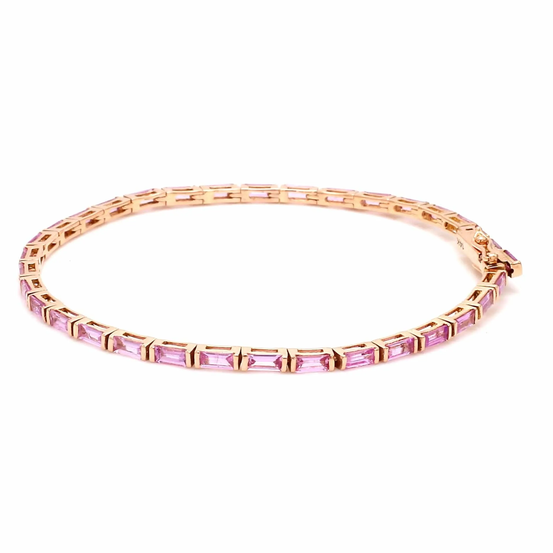 14K & 18K Gold Pink Sapphire Baguette Tennis Anklet, East West