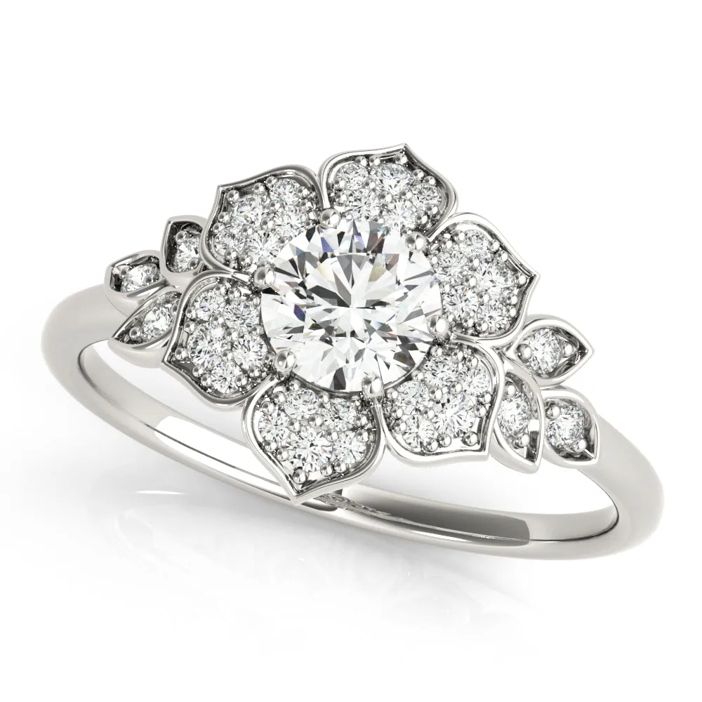 14K Floral Design Engagement Ring