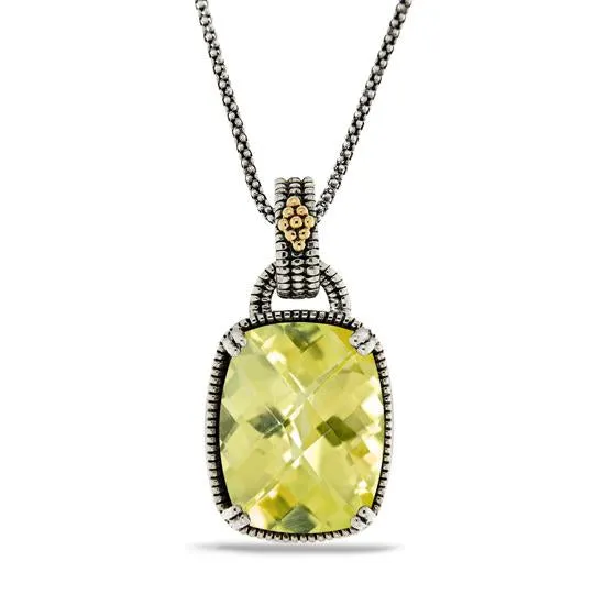 14K Gold and 925 Sterling Silver Pendant in Lemon Quartz (145NP8406TLQ)