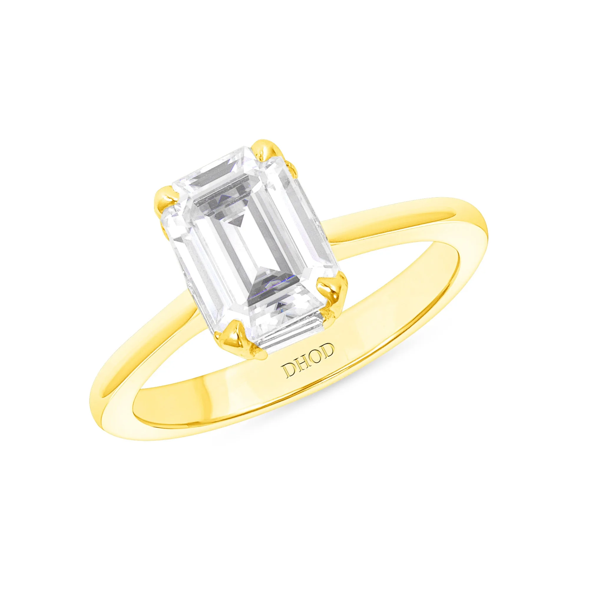 14k Gold Emerald Cut Natural Diamond, Baguette Under Halo Engagement Ring