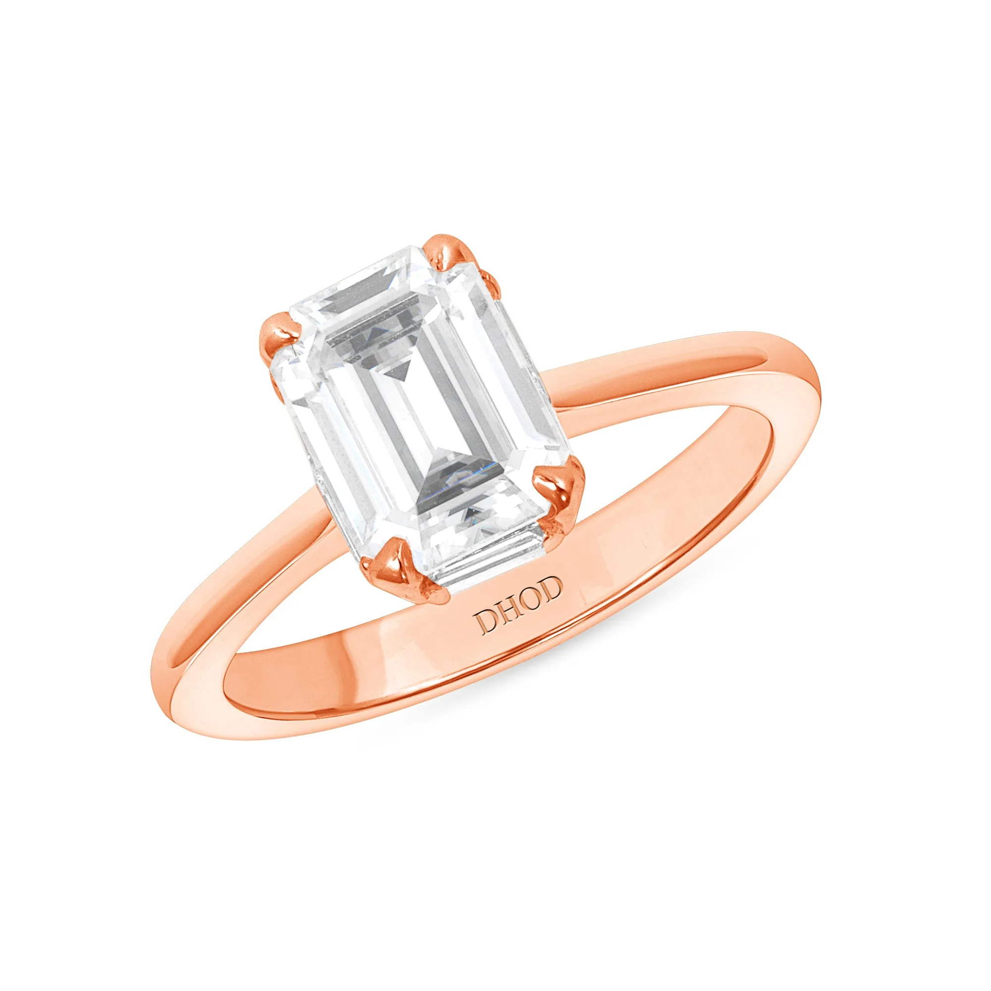 14k Gold Emerald Cut Natural Diamond, Baguette Under Halo Engagement Ring