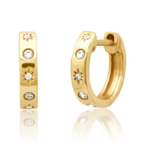 14K Gold Star Diamond Cosmos Huggie Hoops Earrings