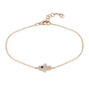 14K Rose Gold Diamond   Sapphire Hamsa Bracelet