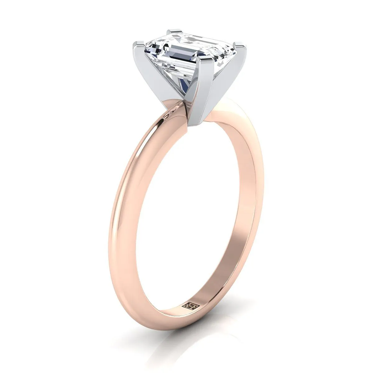 14K Rose Gold Emerald Cut  Classic Low Base Solitaire Engagement Ring