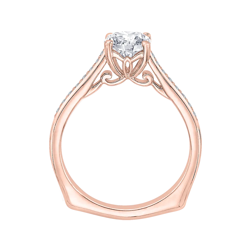 14K Rose Gold Round Cut Diamond Solitaire with Accents Engagement Ring (Semi Mount)