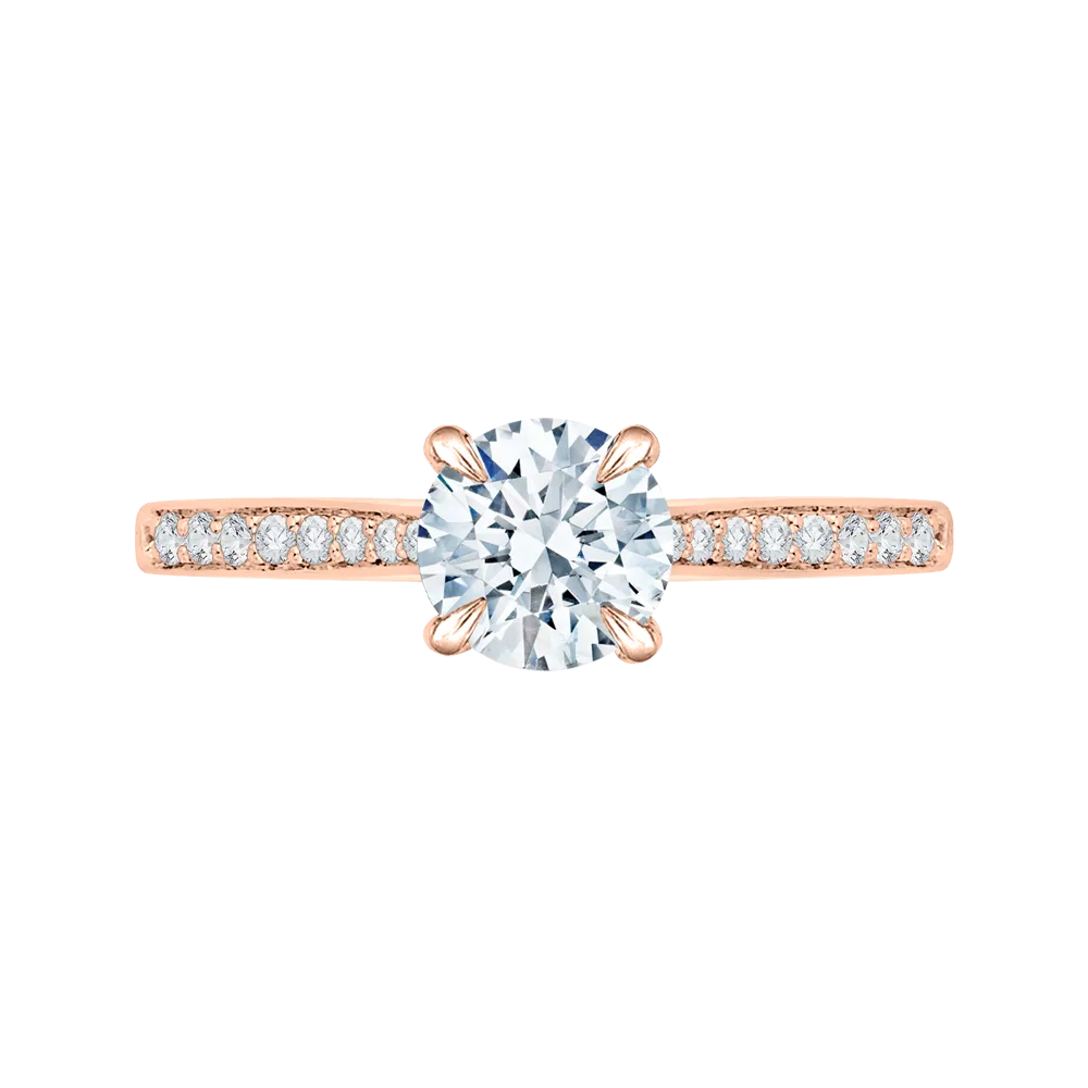 14K Rose Gold Round Cut Diamond Solitaire with Accents Engagement Ring (Semi Mount)