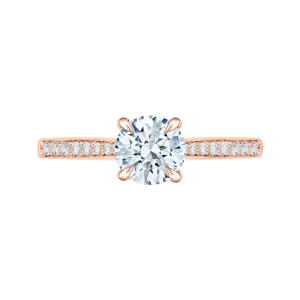 14K Rose Gold Round Cut Diamond Solitaire with Accents Engagement Ring (Semi Mount)