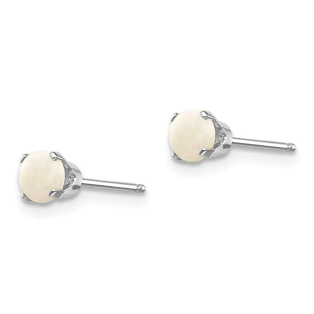 14k White Gold 4mm Opal Stud Earrings