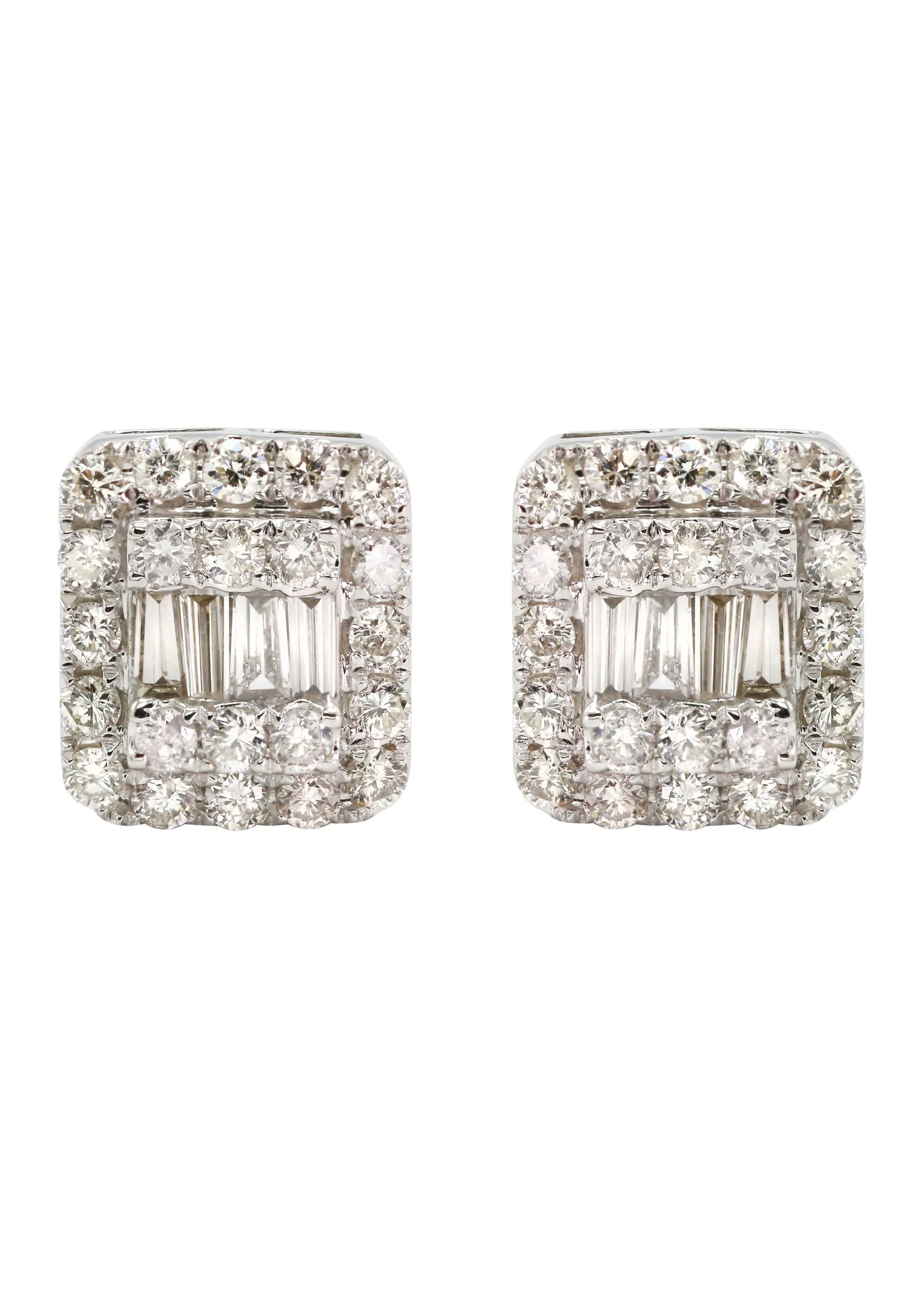 14K White Gold Diamond Baguette Earrings For Men | 1.13 Carats | 3.93 Grams