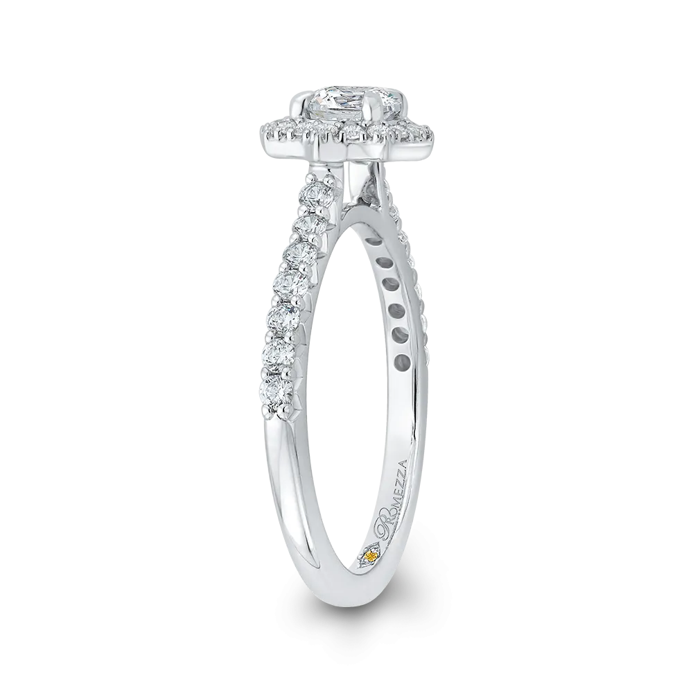 14K White Gold Round Diamond Floral Halo Engagement Ring