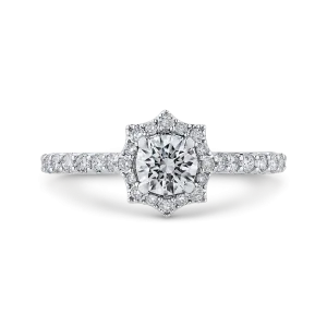 14K White Gold Round Diamond Floral Halo Engagement Ring