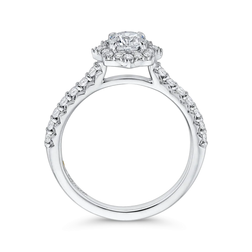 14K White Gold Round Diamond Floral Halo Engagement Ring