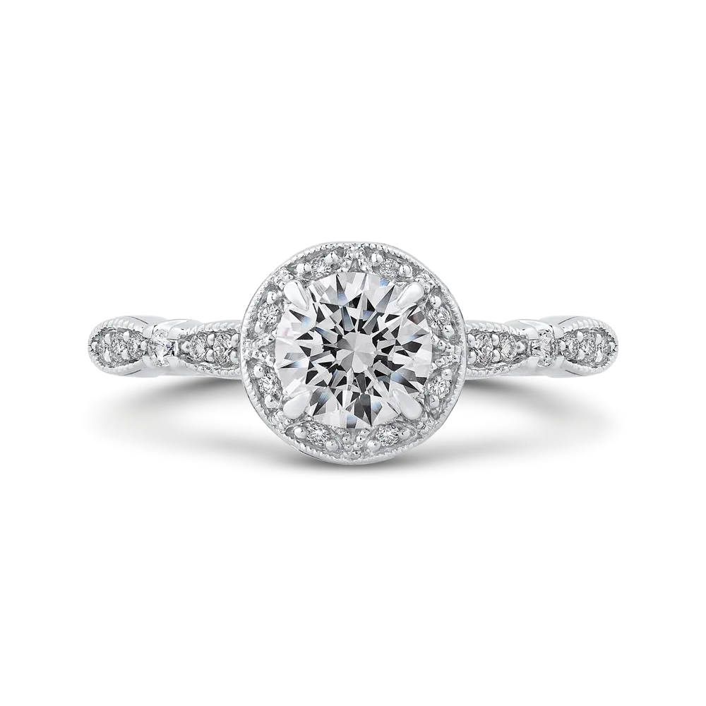 14K White Gold Round Diamond Halo Engagement Ring