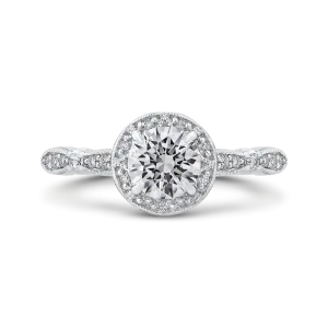 14K White Gold Round Diamond Halo Engagement Ring