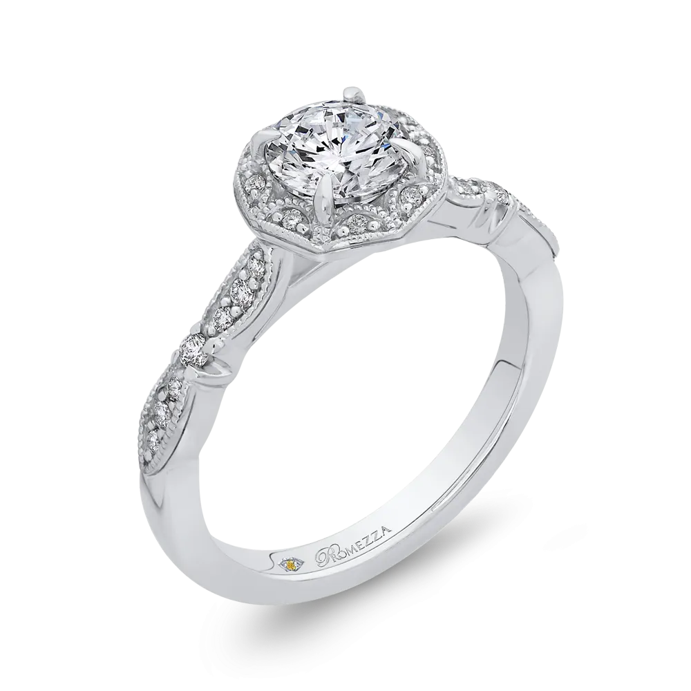 14K White Gold Round Diamond Halo Engagement Ring