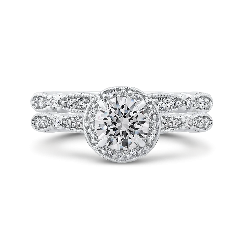 14K White Gold Round Diamond Halo Engagement Ring