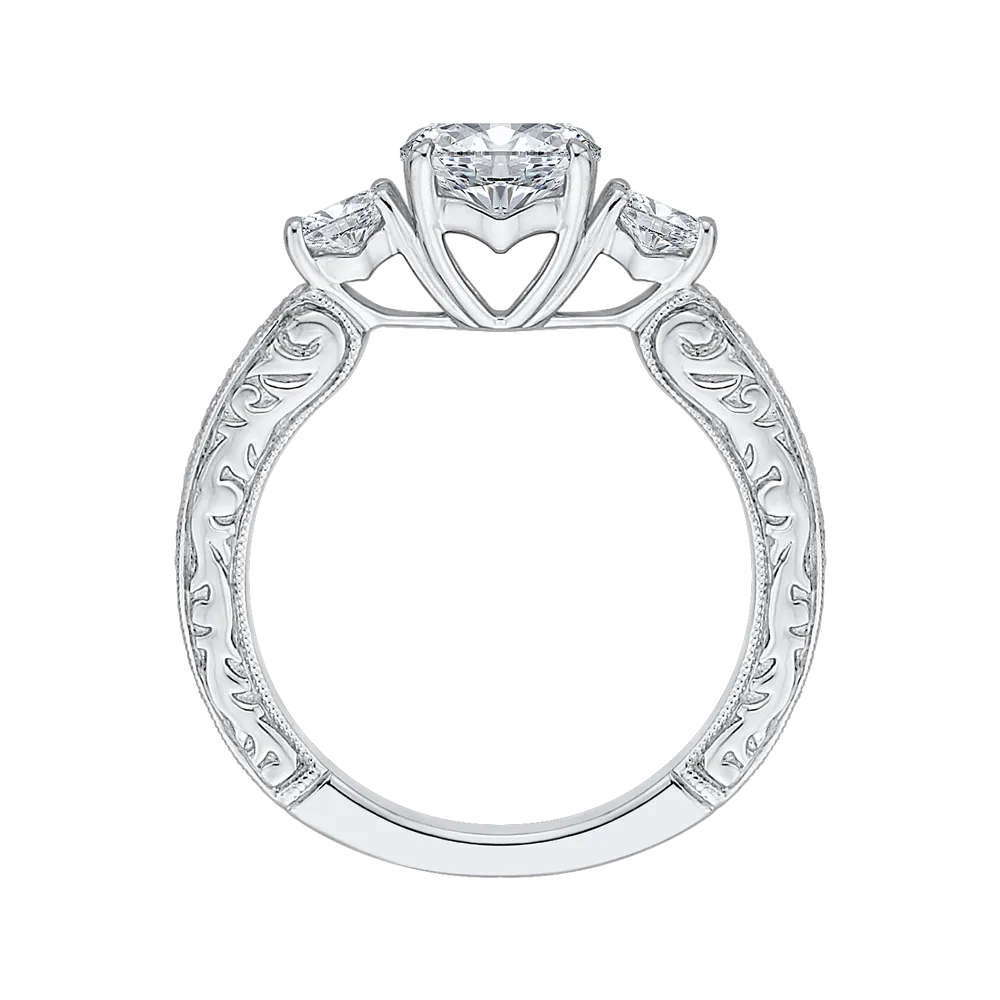 14K White Gold Round Diamond Three Stone Engagement Ring (Semi Mount)