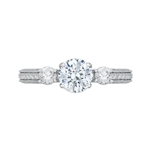 14K White Gold Round Diamond Three Stone Engagement Ring (Semi Mount)