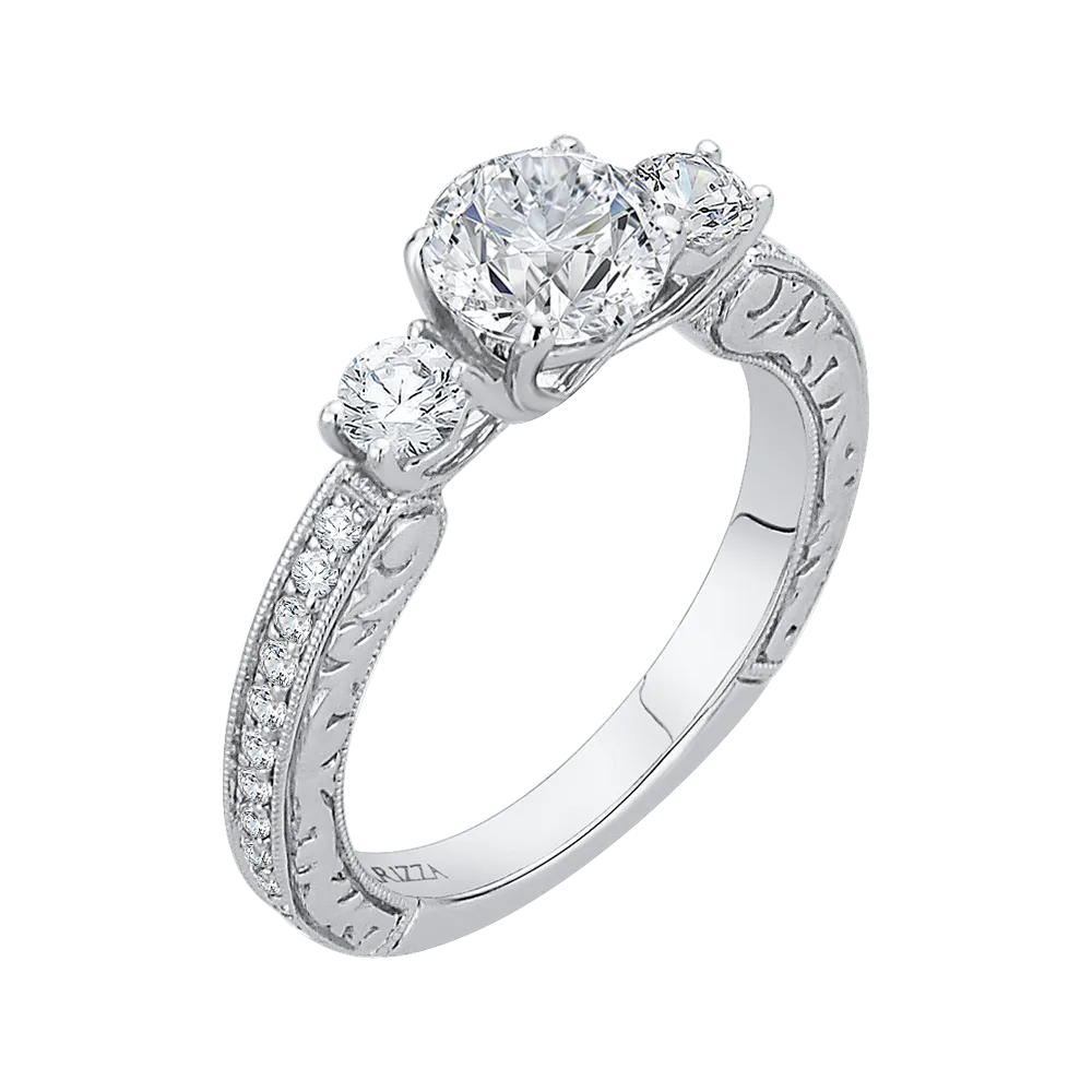 14K White Gold Round Diamond Three Stone Engagement Ring (Semi Mount)