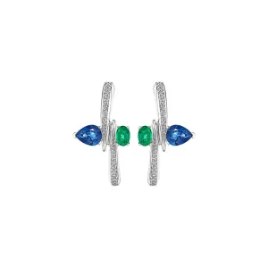 18k Amazonia (cocar) White Gold Earring With 0.45 Cts Vs-Gh Diamonds  And Sapphire And Emerald