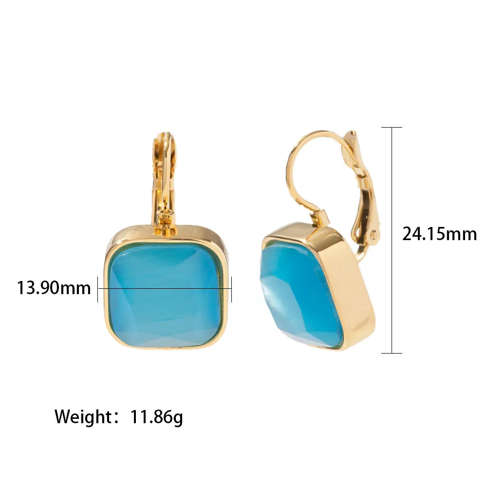 18k Gold Plated Square Color Opal Drop Earrings