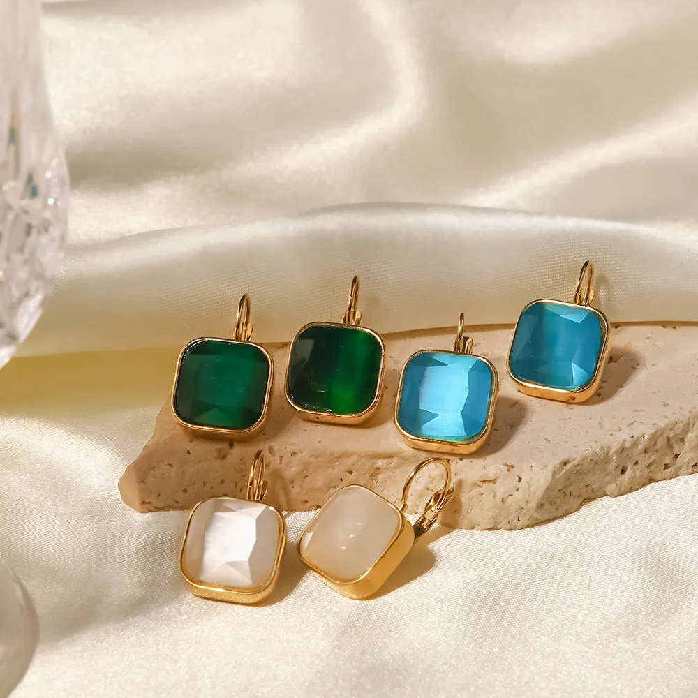 18k Gold Plated Square Color Opal Drop Earrings