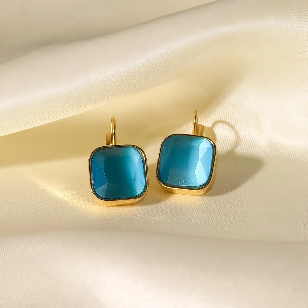 18k Gold Plated Square Color Opal Drop Earrings