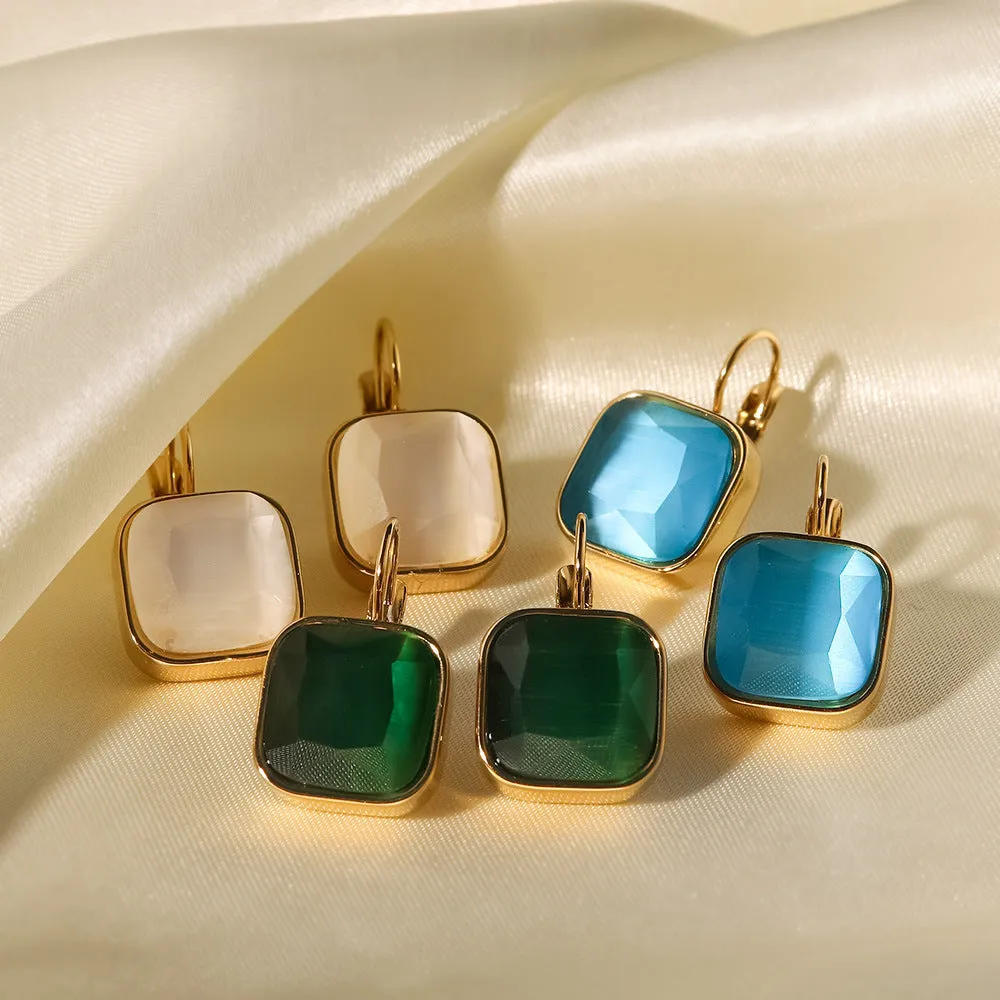 18k Gold Plated Square Color Opal Drop Earrings