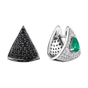 18k Mirage White Gold Earring With 0.42 Cts Vs-Gh Diamonds  And Emerald And Spinel