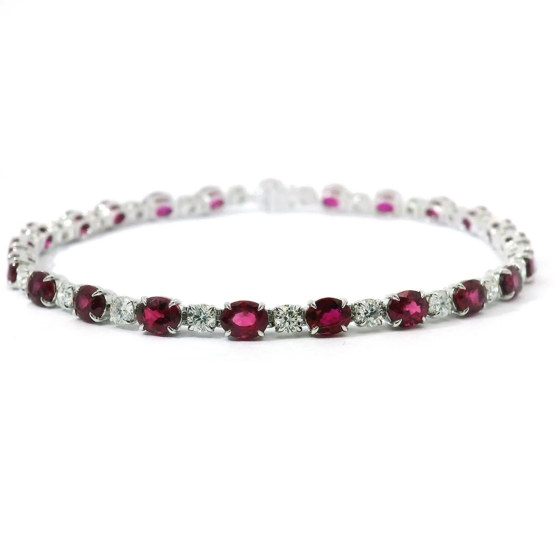 18K White Gold Alternating Ruby and Diamond Tennis Bracelet