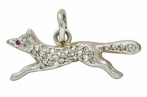 1920's Art Deco Pave Diamond Platinum Fox Charm