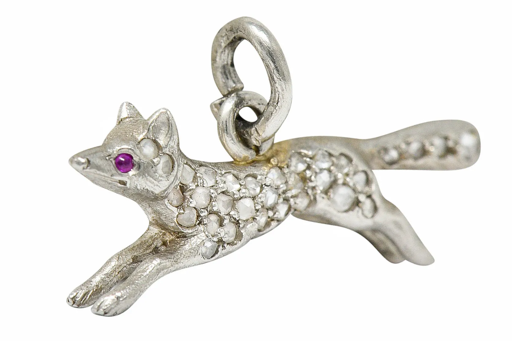 1920's Art Deco Pave Diamond Platinum Fox Charm