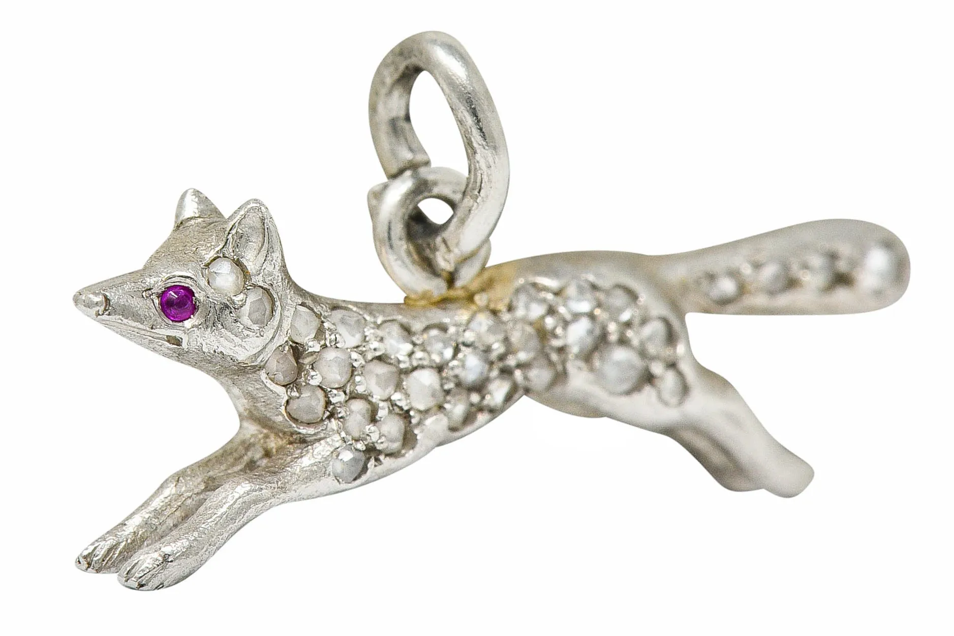 1920's Art Deco Pave Diamond Platinum Fox Charm